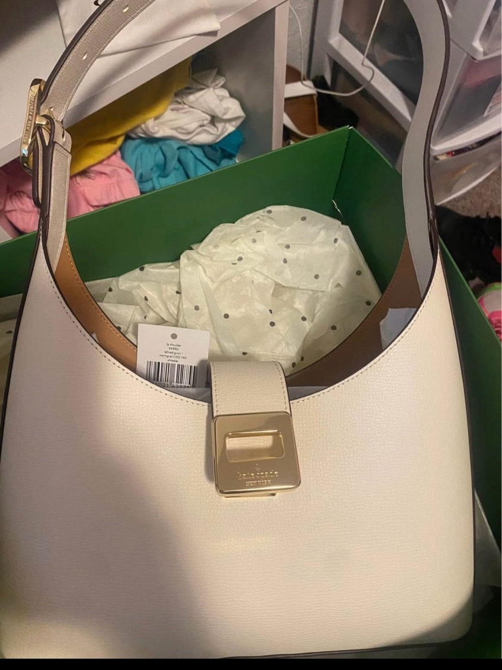 kate spade White Leather Shoulder Bag with Gold Hardware